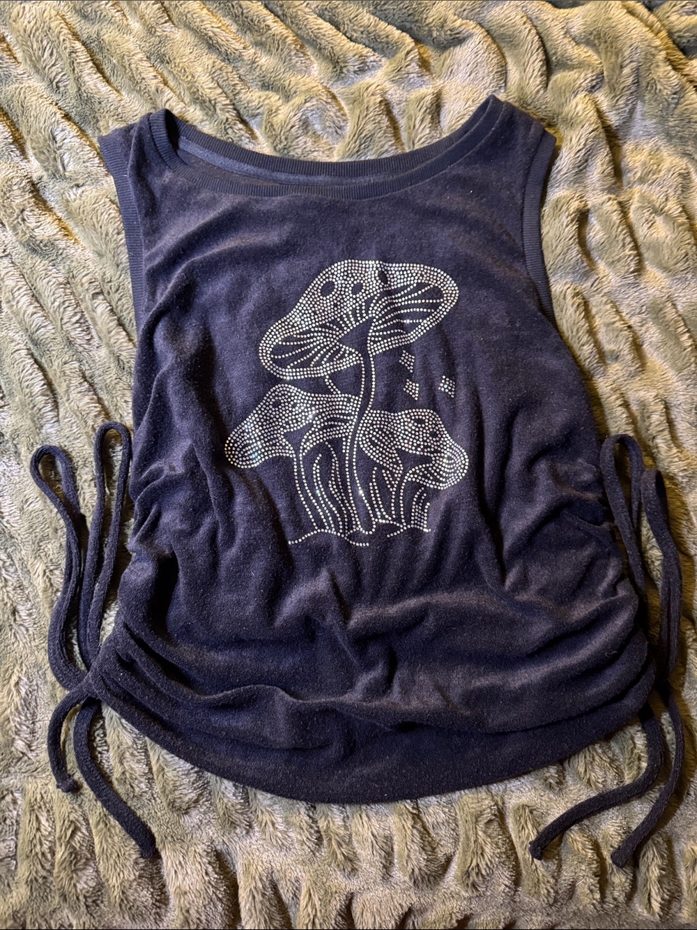 Black Rhinestone Mushroom Tank Top
